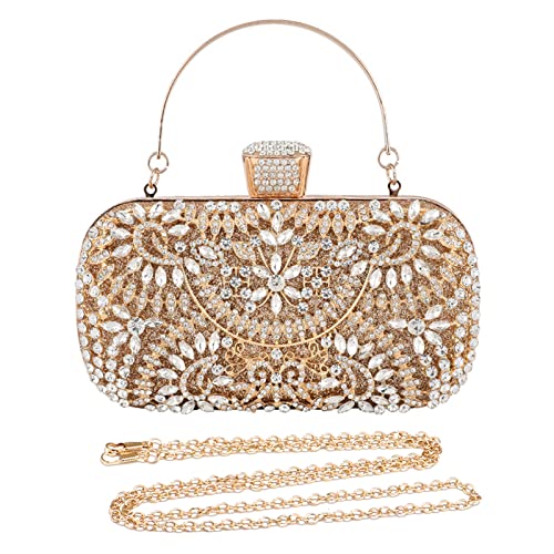 Borsetta da Sera Clutch Pochette Piccolo con Catena Borsa a Tracolla a Mano a Spalla Borse Messenger per Cocktail Festa Ballo Cerimonia donna elegante strass oro