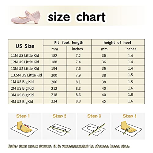 Adamumu Girls Mary Jane Glitter Shoes Low Heel Princess Party Heel Shoes Toddler Dress Shoes Fashion Wedding Sparkle Flats For Little Big Kids Bridesmaids,Glitter Pink,Size 13M #TOP6