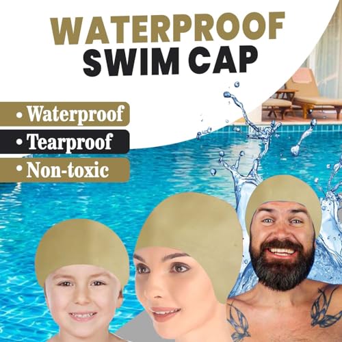 Image of GLAN Silicone Swimming Cap for Kids and Adults Waterproof Swimming Pool Cap for Women and Men (Golden)