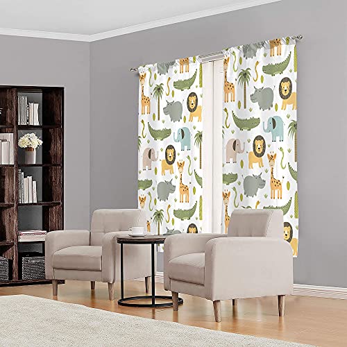 Meshelly MES-WN23-67WX Kids Safari Animals Curtains 42W X 63H Inch Rod Pocket Baby Boy Nursery Children Bedroom Decor Woodland Jungle Lion Elephant Printed Curtains For Living Room Window Drapes Fabric 2 Panels thumb #3