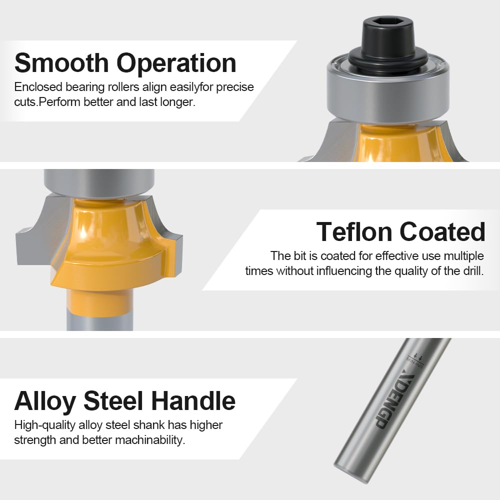 Roundover Router Bit 1/4 Shank, 1/8" Radius Round Over Router Bits, Router Bits Round Over for Edging Forming Rounding Woodworking Cutter