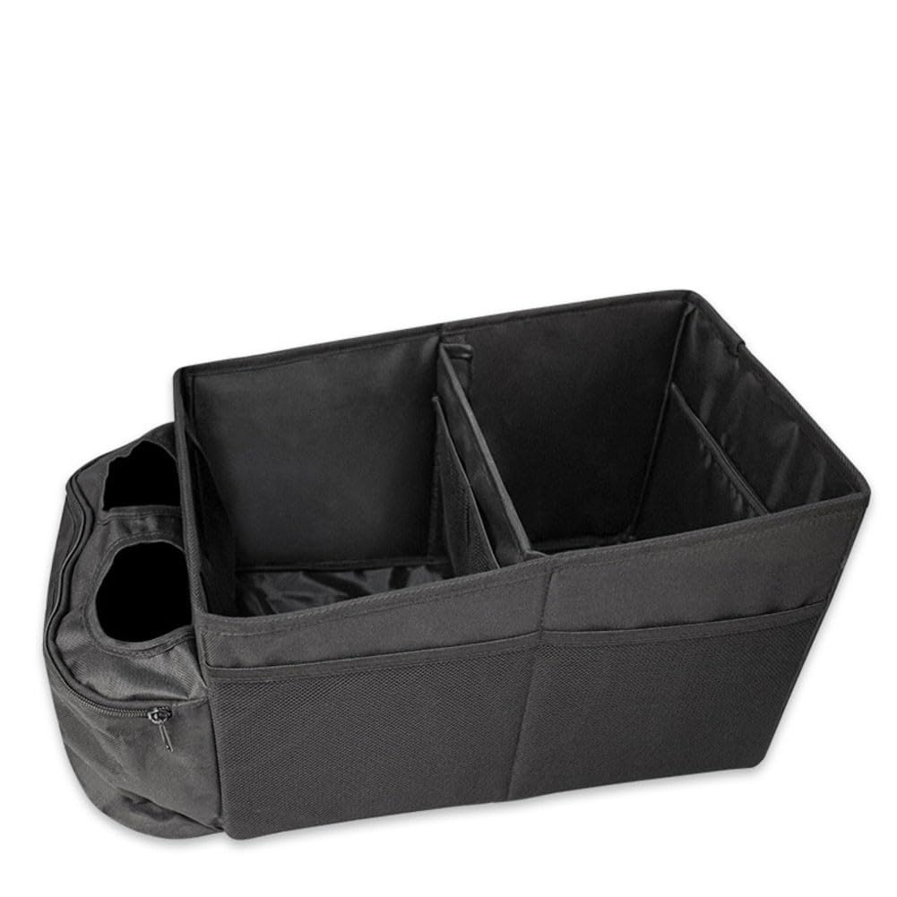 Caja de almacenamiento plegable para coche con separadores y portavasos para parte delantera o Rr Sts, organizador Oxford Th, color negro