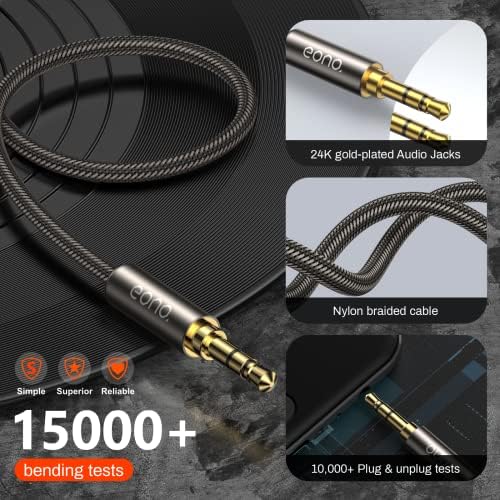 Amazon Brand - Eono UltraPure Aux Cable 3.5mm Audio Cable -1M- Stereo Jack Cable Nylon Braided 3,3ft Aux to Aux Cable Lead for Car Headphone iPhone iPad Samsung MP3 Smartphone Tablet Home Stereo