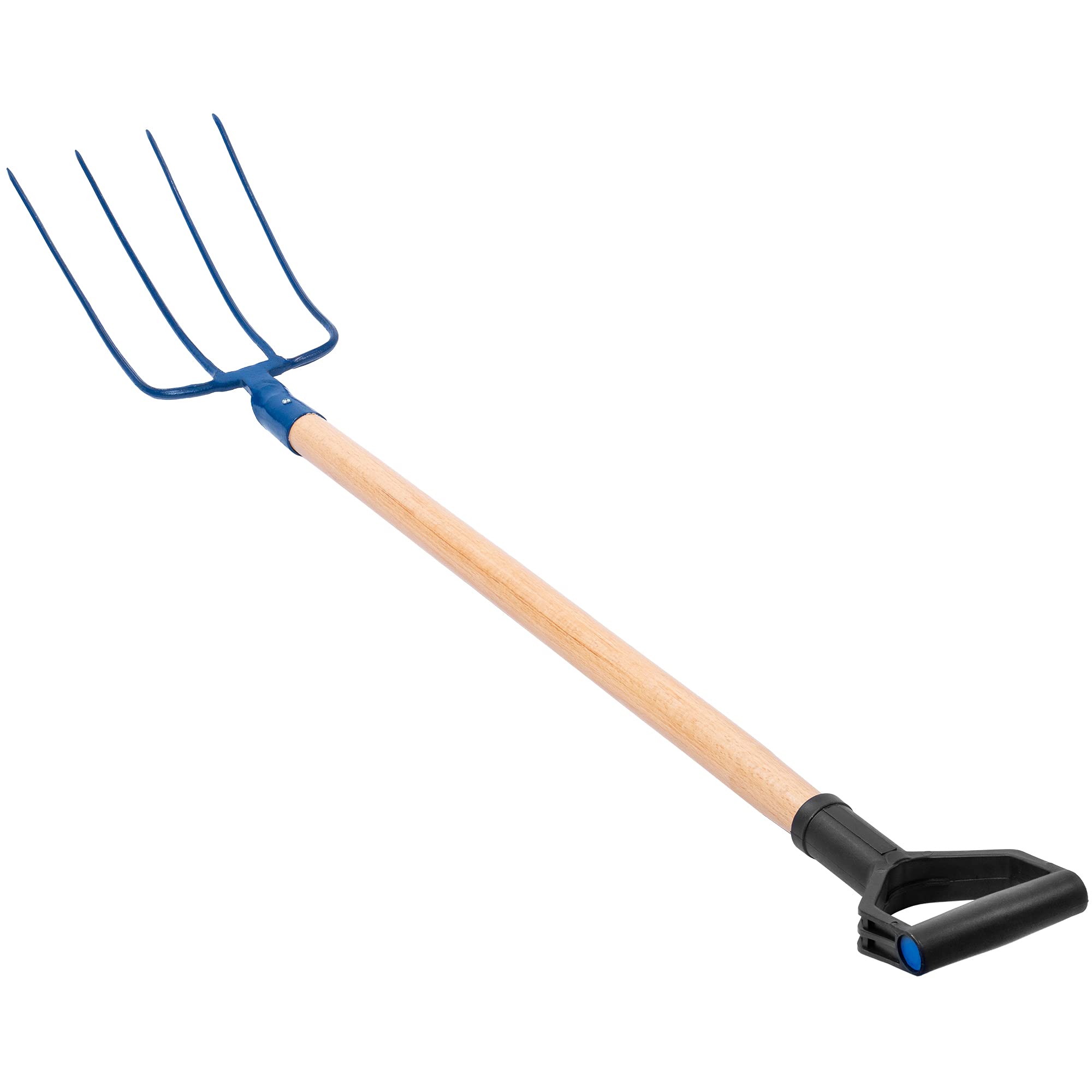KADAX Fourche à Foin en Acier avec Manche en Bois, Fourche à Bêcher pour Lever et Déplacer la Paille, Le Compost et Le Fumier, Outil de Jardinage (4 Dents)