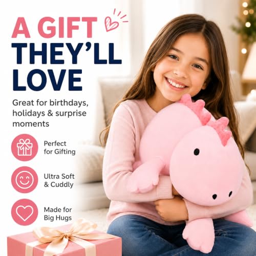 Image of JDF 26 inch 5 lbs Weighted Dino Stuffed Toys, Weighted Dinosaur Stuffed Animals Plush Toy, Cute Animals Plushie Dolls Pillow Gifts, Adorable Stuffed Animal Adults & Kids Plushie Pillow Decor (Pink)