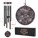 Riletese Butterfly Wind Chime for Outside – Vintage Copper 3D Embossed Butterfly Wind Catcher Deep Tone, Resin Medallion Garden Outdoor Hanging Décor Ornament, Gifts with Card Box for Women Men
