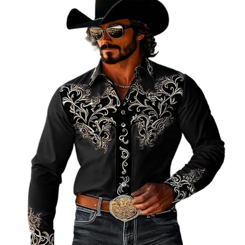 Chemise homme western décontractée imprimé floral manches longues