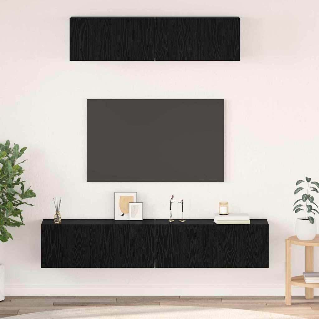 Buffet de salon modulable en bois noir pour des soirées cinéma organisées et épurées