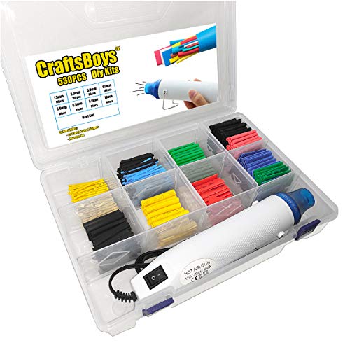 Craftsboys 530pcs 2:1 Heat Shrink Tubing + Hot Air Gun, Heat Gun, Electrical Wire Cable Wrap Assortment Electric Insulation Heat Shrink Tube Kit