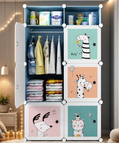 Image of EXVITO 6+2 Door Kids Plastic Wardrobe for Clothes, Foldable Plastic Almirah for Clothes, Collapsible Wardrobe for Storage, Baby Cupboard for Clothes, Storage Rack for Kids - Blue