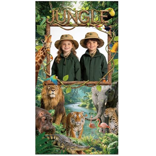 Jungle Safari Backdrop Safari Party Decorations Jungle Forest Rainforest VBS Background Adventure Wild Animals Banner Photography Backdrop Party Supplies for Kids VBS Baby Shower Photo Booth Prop