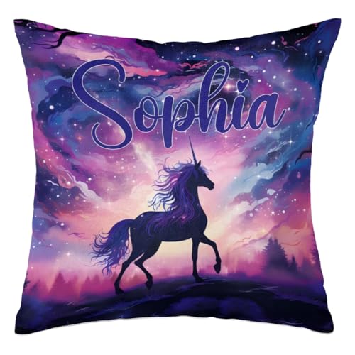 Personalized Cute Purple Unicorn Square Pillowcase for Kids-Girls,Custom Name Cushion Covers,Custom Gifts Throw Pillow Cover for Girls Children Birthday,for Sofa Car Bedroom Living Room (Cover Only)