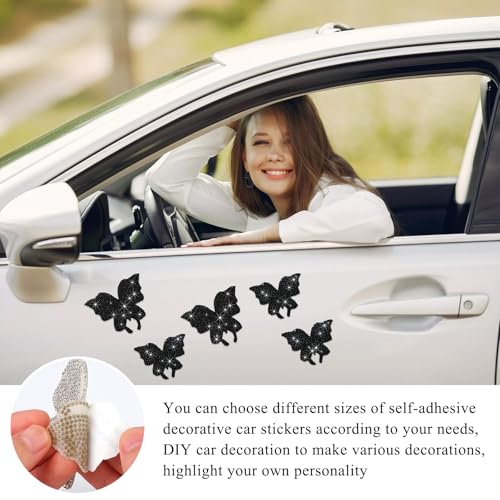 Image of Wevdn 8 PCS Butterfly Crystal Car Stickers, Shiny Rhinestone Waterproof Butterfly Car Sticker Decal, Self Adhesive Glitter Decoration Stickers for Car Bumper Window Laptops Luggage (Black)