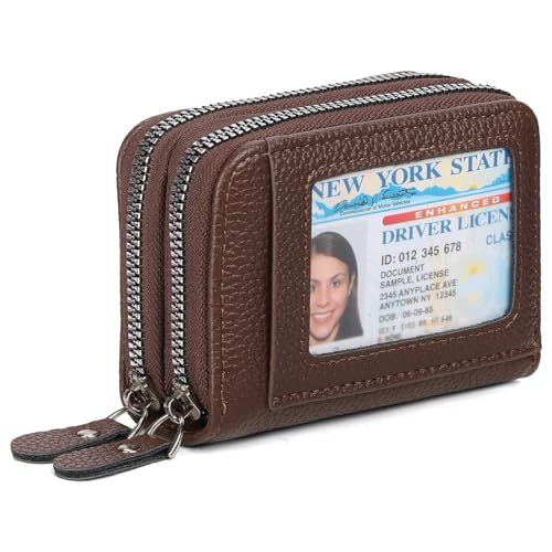 Image of RNIEGA Credit Card Holder Wallet RFID Blocking Leather Small Wallet for Women Double Zipper Wallet with ID Window