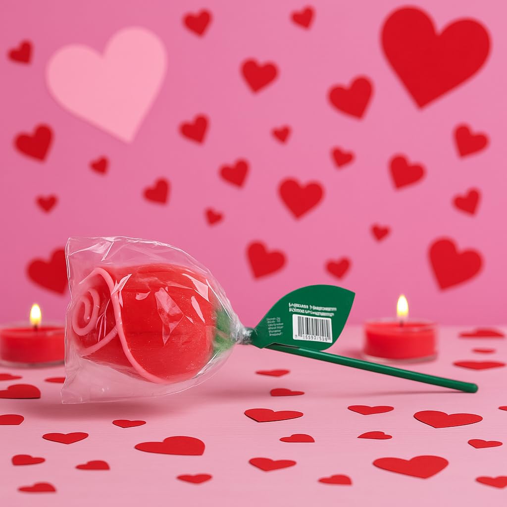 SIDRAL .18 Piruletas de Rosas de Caramelo duro Sabor Fresa (45 g) – Piruletas, Chuches San Valentín, Kit de Chuches Sin Gluten, Regalos y Celebraciones