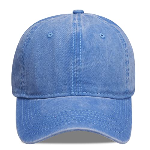 Vintage 100% Cotton Washed Baseball Cap Adjustable Size，Classic Low Profile Plain Retro Unisex Dad Hat(Cowboy Blue) #TOP3