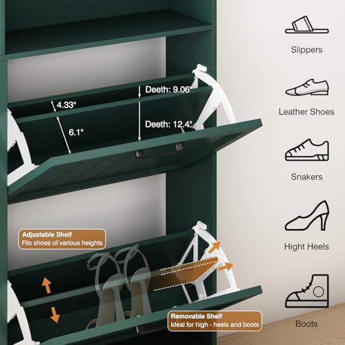 Image of Hidden Shoe Storage Cabinet with 4 Flip Drawers & Open Storage