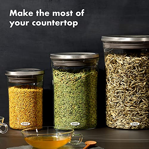 OXO Conjunto de 3 recipientes de vidro POP para armazenamento de alimentos – 0,6, 1,5 e 3,3 litros