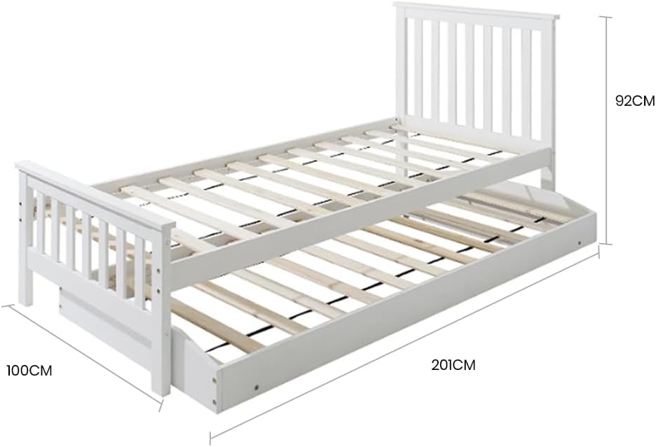 Diagram showing the dimensions of the Kingston Slumber Single Bed Frame with Pop-Up Trundle.