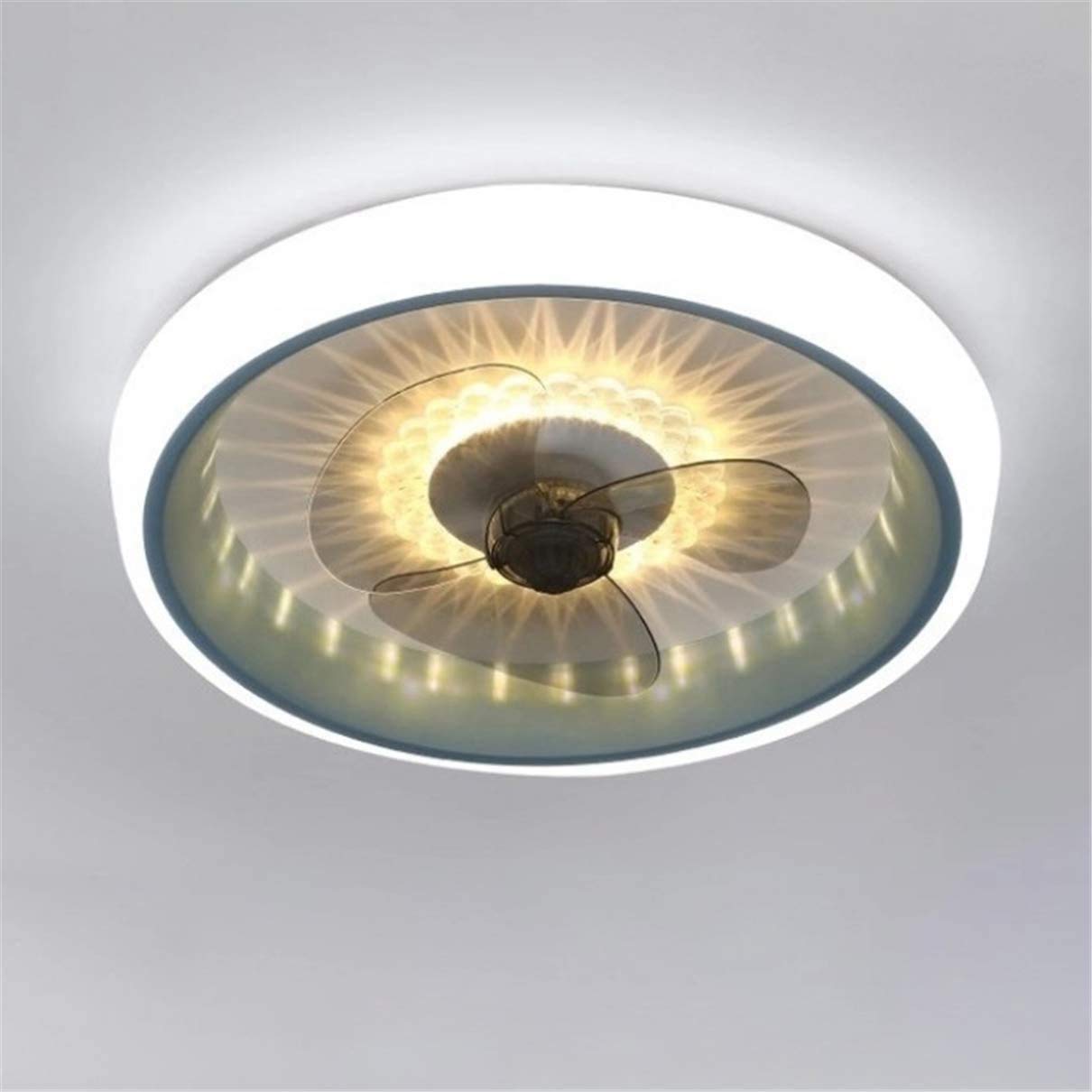 HXYSXHJUO Ceiling lights for bedroom Modern Fan with Light and Reversible Remote Led Bedroom Bladeless Mute 50Cm Dimmable Living Room Blue