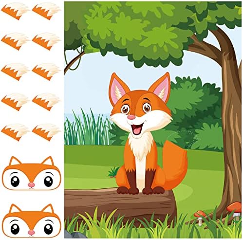 ASTARON Pin The Tail on The Fox Party Game with 30 Tails for Forest Farm Birthday Party Supplies Pin Game