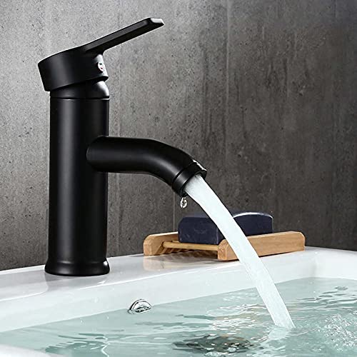 Robinet de lavabo en acier inoxydable noir anti-calcaire mélangeur eau chaude froide