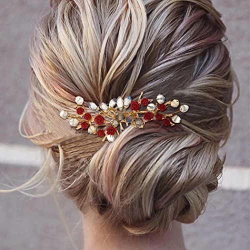 Flatser Blue Beaded Wedding Hair Side Combs Gold Rose Bride Hair Comb Leaf Bridal Hair Accessories For Women #TOP15