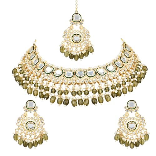 I Jewels Traditional Meenakari Kundan & Pearl Choker Necklace Jewellery