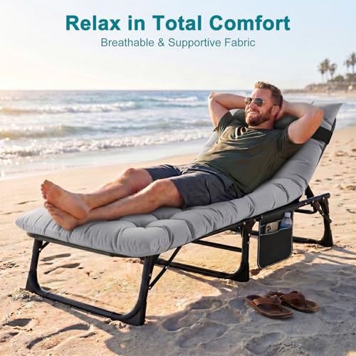 image for ABORON Chaise Lounge Chair,5 Positions Padded Outdoor Tanning Chair,He