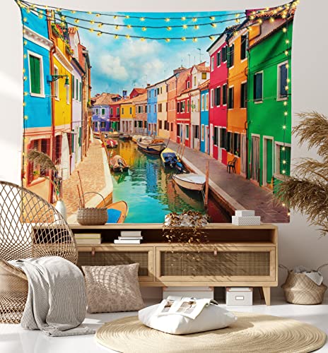 Ambesonne WID_37914_80X60 Venice Tapestry, Colorful Buildings And Water Canal With Boats Burano Island In The Venetian Lagoon thumb #7