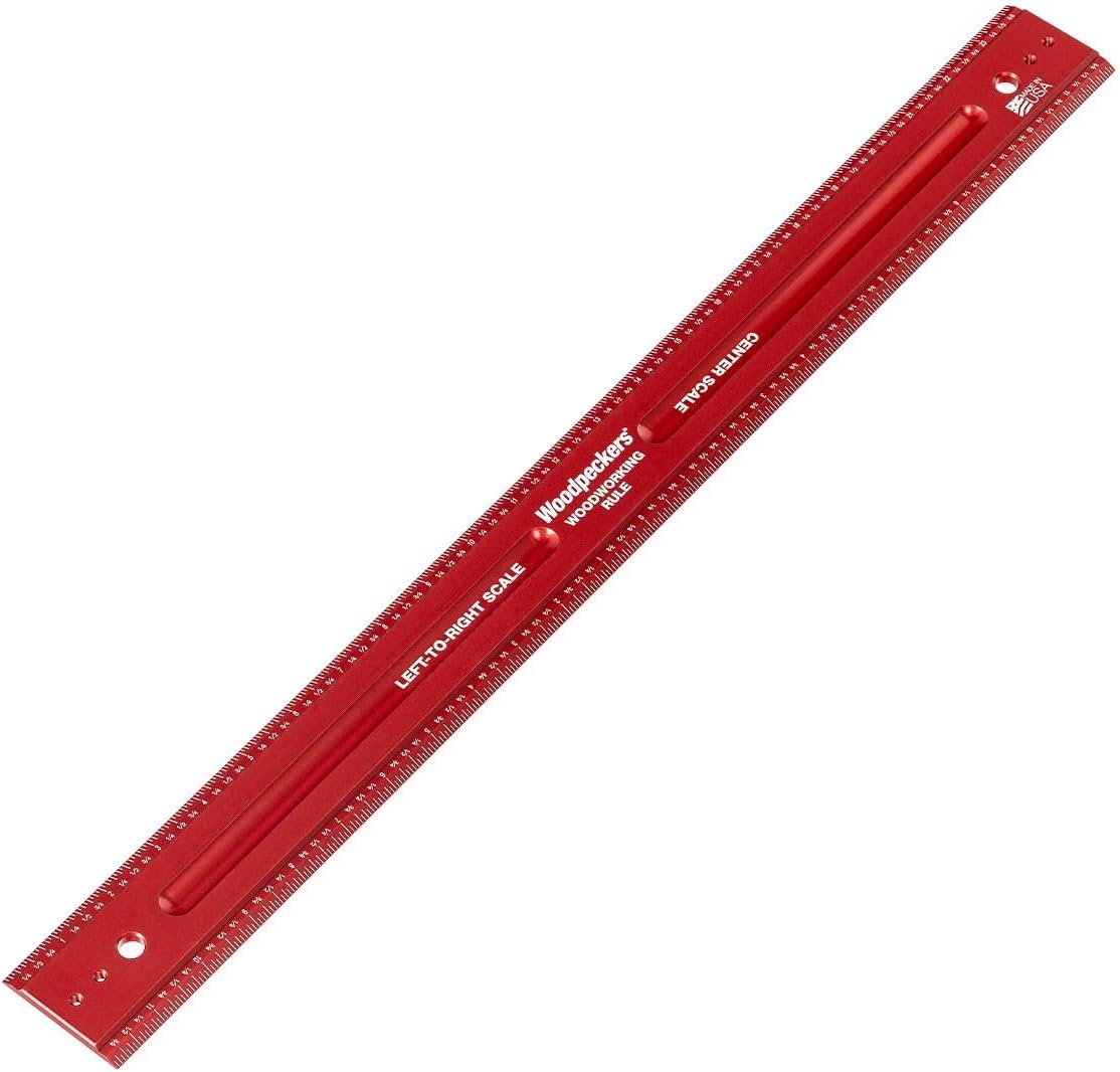 Woodworking Rule, 24 Inch, L2R & R2L Laser Engraved Scales, USA Made Precision Aluminum Woodworking Ruler with Beveled Edges