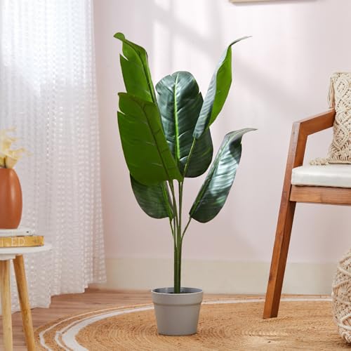 Image of amazon basics Artificial Bird of Paradise Plant in Light Grey Plastic Pot | 88cm Faux Greenery | Durable Plastic | Stylish & Compact | Zero Maintenance | Indoor, Outdoor, Home & Office Decor