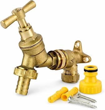 Outdoor Brass Garden Tap   1/2  BSP Bibcock Wall Mount with Hose Connector, Rust-Resistant Outdoor Water Faucet | With Hose Connector, Rust-Resistant, Outdoor Water Faucet