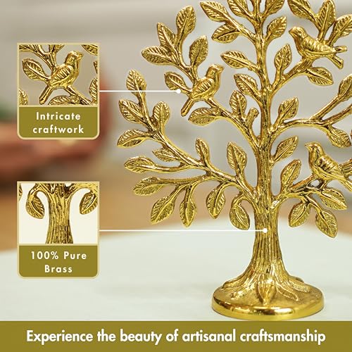 Image of BEHOMA Brass Kalpvriksh Tree with Birds (5.9 inch) & Kalpavriksha Diya (4.1 inch) Combo | Kalpavriksha Tree of Life Showpiece for Table | Vastu Home Decor & Puja Temple Ornament | Good Luck Gift