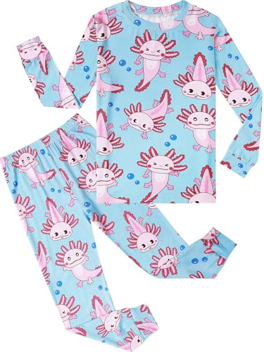 A&J DESIGN Toddler Axolotl Pajamas Girls Gifts Axolotl Shirts for Girls Pajamas Long Sleeve 2-Piece Pjs Soft Cute Animal Print Pjs Newt 5T
