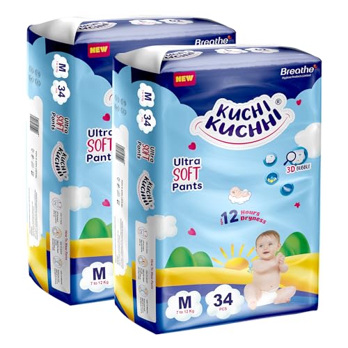 Image of Premium super soft baby diaper with a 3D bubble top and super absorbent core | Added active leak barriers and wetness indicators - M Size, 68 Count