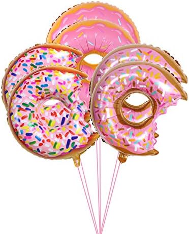 6Pcs Pink Donut Balloons Party Decoration Sprinkle Donut Mylar Balloons for Kids Girl Birthday Party Baby Shower Gender Reveal Wedding Supplies