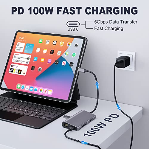 LasAnclas-8-in-1-USB-C-Hub-Ethernet-USB-C-Docking-Station-4K-HDMI-100W-PD-35Gbps-USB-30-1Gbps-LAN-USB-C-Dongle-SDTF-Card-Reader-USB-Multiport-Adapter-for-MacBook-AirProiPad-Pro-2021-and-More