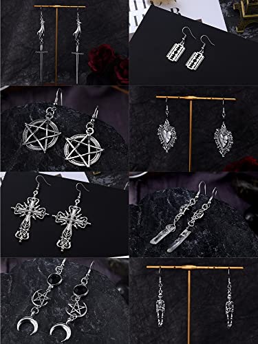 16 Pairs Gothic Spooky Earring Set | Metal Punk Y2K Silver Snake Butterfly Cross Evil Eye | Mystic Dangle Earrings for Halloween Night, Dark Retro Harajuku Punk Rock 20252