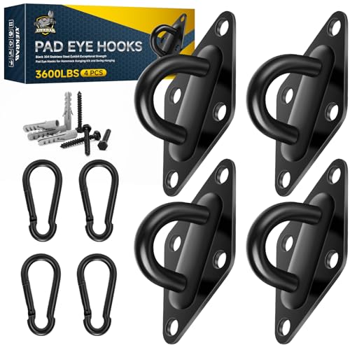 Heavy Duty Hammock Hooks Hanging Kit, Hook and Eye Pad Eye Hook Set with M10 304 Stainless Steel Eye Hooks, Snap Hooks and Screws for Wall or Ceiling Mount, Indoor & Outdoor