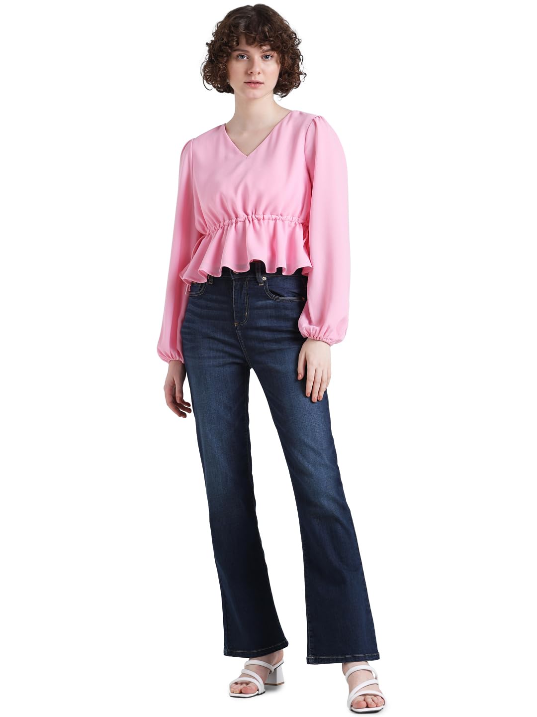 only Women's V-Neck Chiffon Peplum Top-picture-21