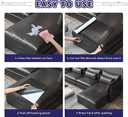 Image of QONETIC Pack of 2 Black Self-Adhesive Leather Repair Patch 30x60cm, Waterproof and Durable for Sofa, Couch, Furniture, Car Seats, Handbags, Jackets Quick Fix Anti-Scratch Upholstery Tape