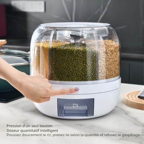 Septpenta Distributeur de Conteneurs de Stockage de Céréales, Distributeur de Riz PP Transparent À 6 Compartiments, Distributeur de Nourriture Rotatif pour Dessus de Table, Buffets, Réfrigérateurs – vue 8