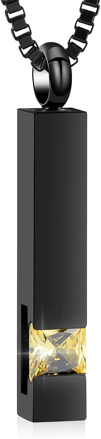 XSMZB Crystal Bar Cremation Urn Jewelry for Ashes Birthstone Cube Memorial Urn Necklace for Women Men Funeral Ashes Keepsake Pendant