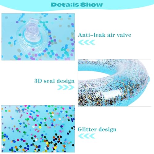 Image of Inflatable Swimming Ring Floater for Kids & Adults| Round Shimmer Tube for Girls| Durable PVC Water Safety Float| Anti-flip Swim Training Aid| Outdoor Pool Accessory (Glitter 23 Inch)
