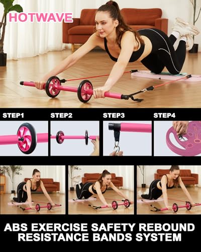 HOTWAVE Portable Exercise Equipment with 16 Gym Accessories.Resistance Bands with Fitness Squat Bar&Ab Wheel,Pilates Workout at Home
