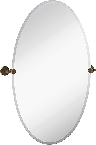 Hamilton Hills - Espejo ovalado grande con anclajes de pared de cromo pulido - Espejo de pared ajustable con respaldo, movible e inclinable, plateado