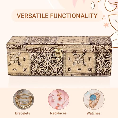 Image of Kuber Industries Jewelry Bangle Box | Jewellery Case Organizer | 1 Rod Bangles Box for Women | Velvet Jewelry Box | Storage Organizer | Watch Organizer | Makadi Lock | Golden