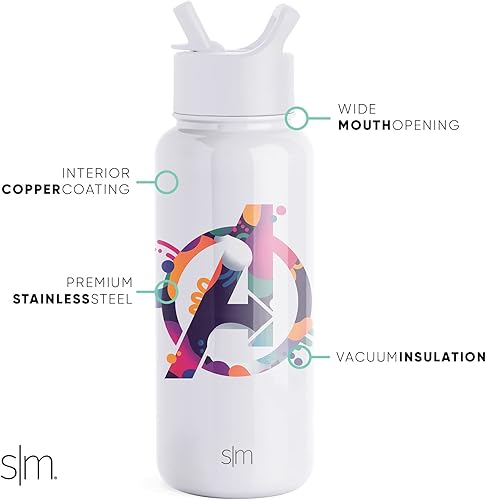 Miniatura 2 de Simple Modern Botella de agua de los Vengadores de Marvel con tapa con pajita, termo de metal de acero inoxidable aislado al vacío  Regalos para