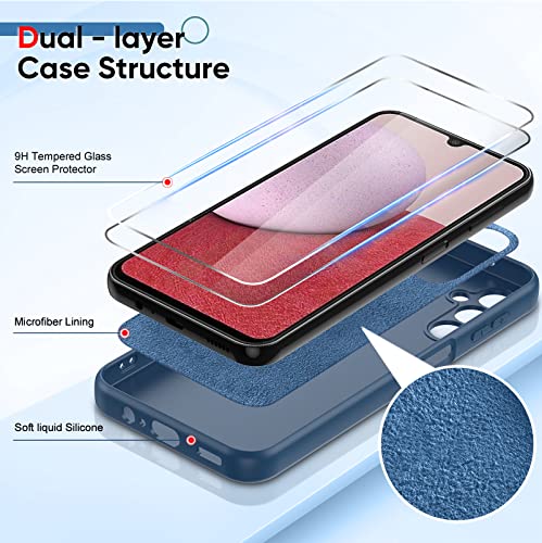 LeYi for Samsung A14 5G Case: Galaxy A14 Case with 2 Pack Tempered Glass Screen Protector for Women Men, Liquid Silicone Slim Silky-Soft Protective Phone Case Galaxy A14 5G, Blue by LeYi - Image 2
